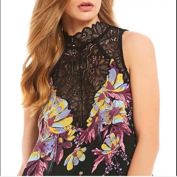 Free People Marsha Floral Printed Slip Dress High Neck Flirty Feminine Boho Fall - Picture 4 of 11